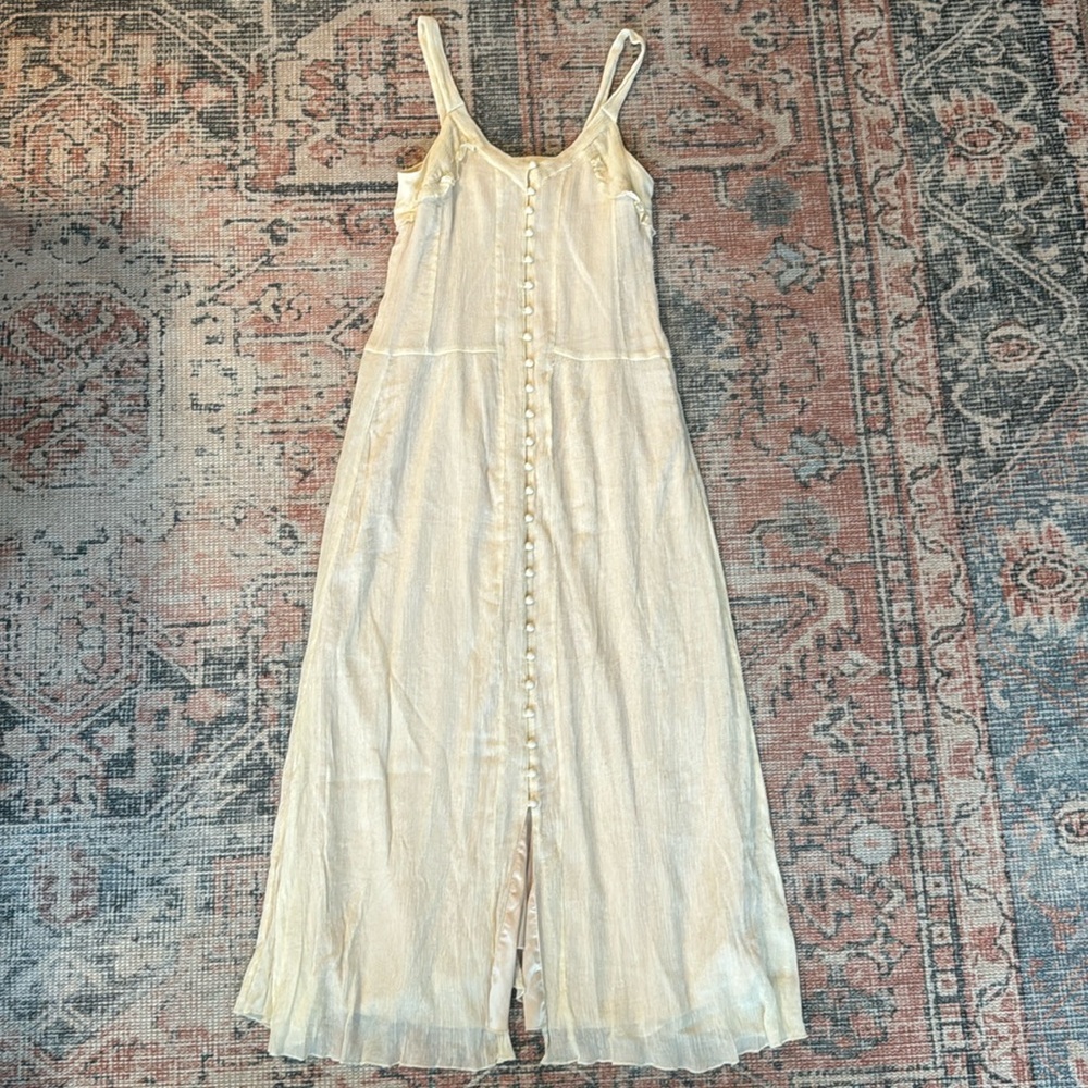 Anthropologie Cream Button-Front Maxi Dress